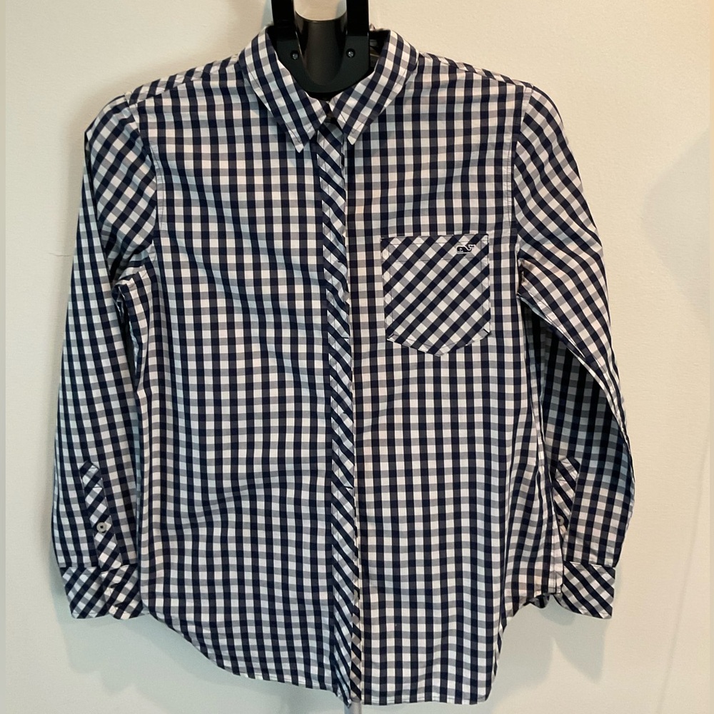 Vineyard Vines Blue and White Checkered Shirt Woman’s size 4